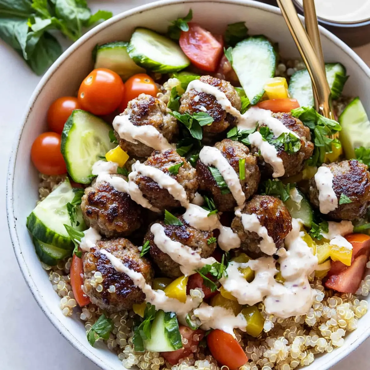 Mediterranean Salad Bowls w/ Lebanese Meatballs
