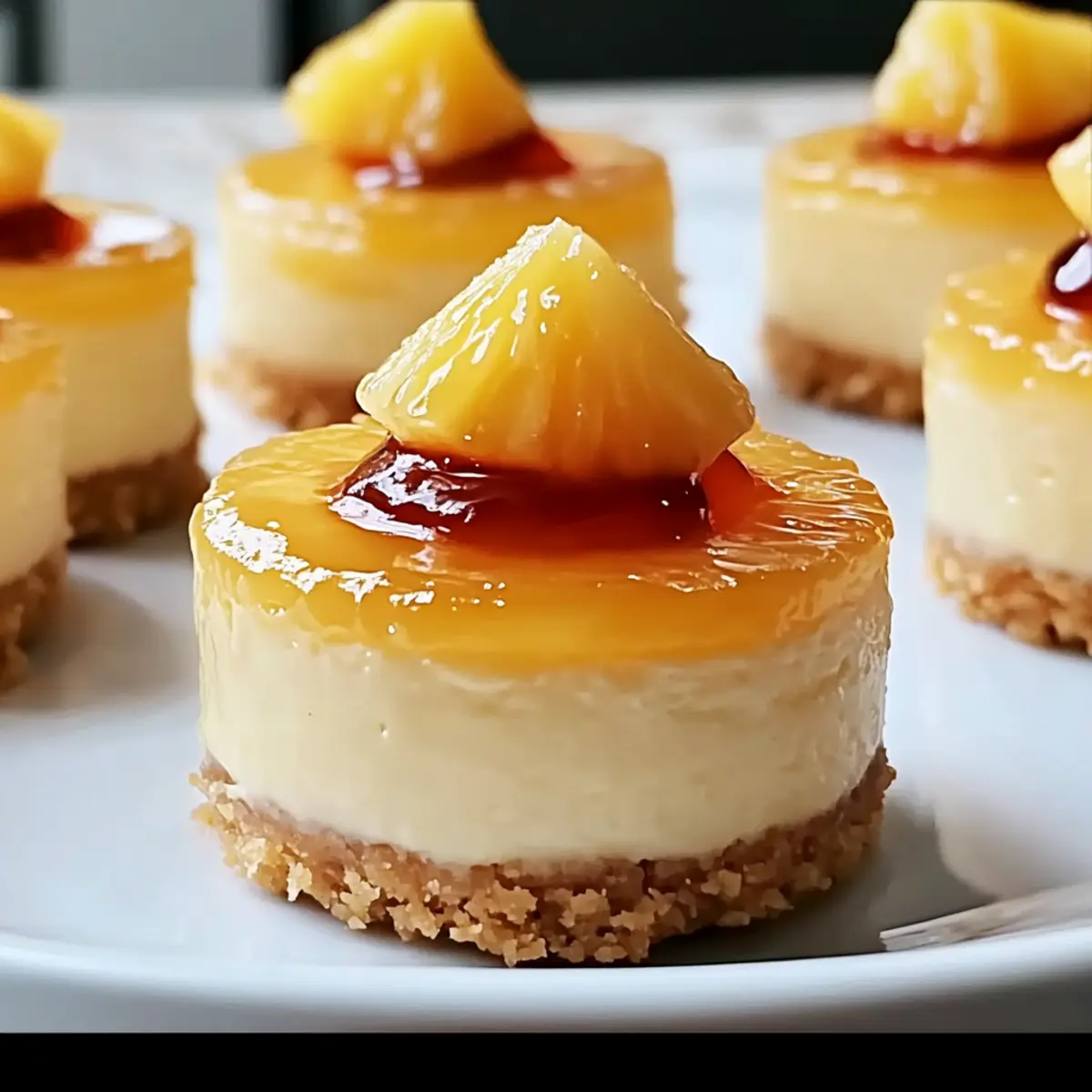 Tropical Mini Pineapple Cheesecakes with Caramel Drizzle 5 Mini Pineapple Cheesecakes