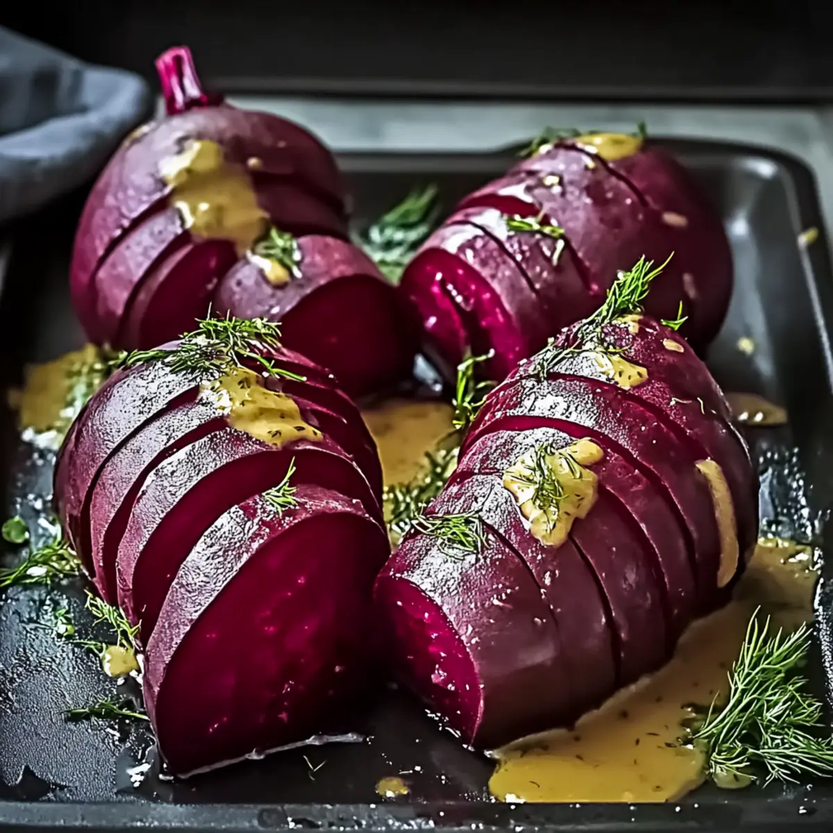 Hasselback Beets with Creamy Dill