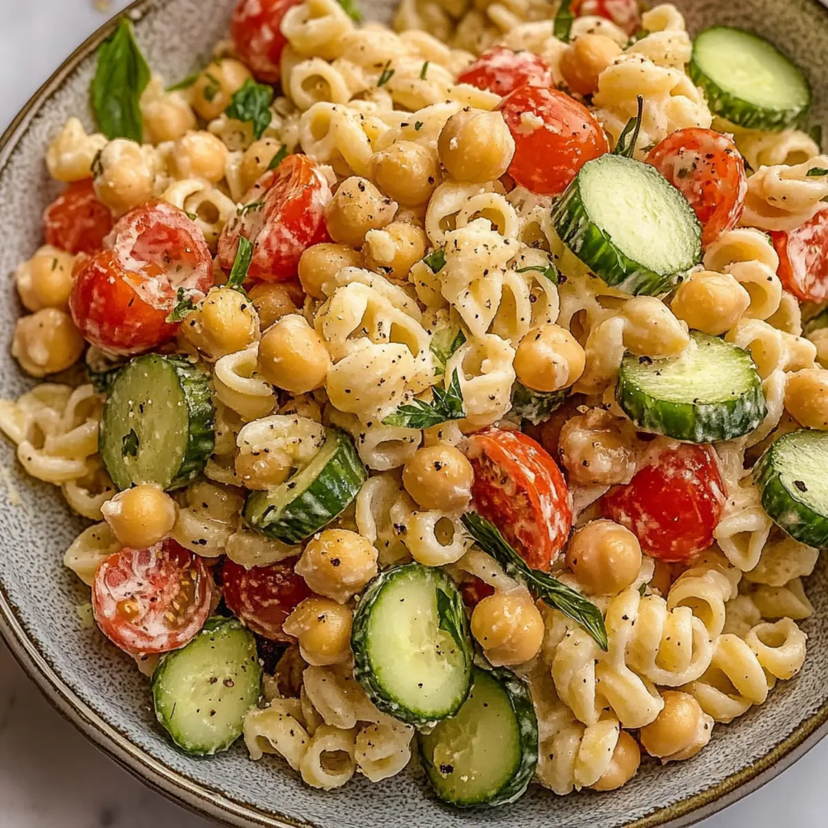 Chickpea Pasta Salad with Creamy Tahini Dressing
