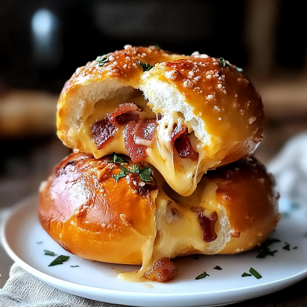 Cheddar Bacon Stuffed Pretzel Buns