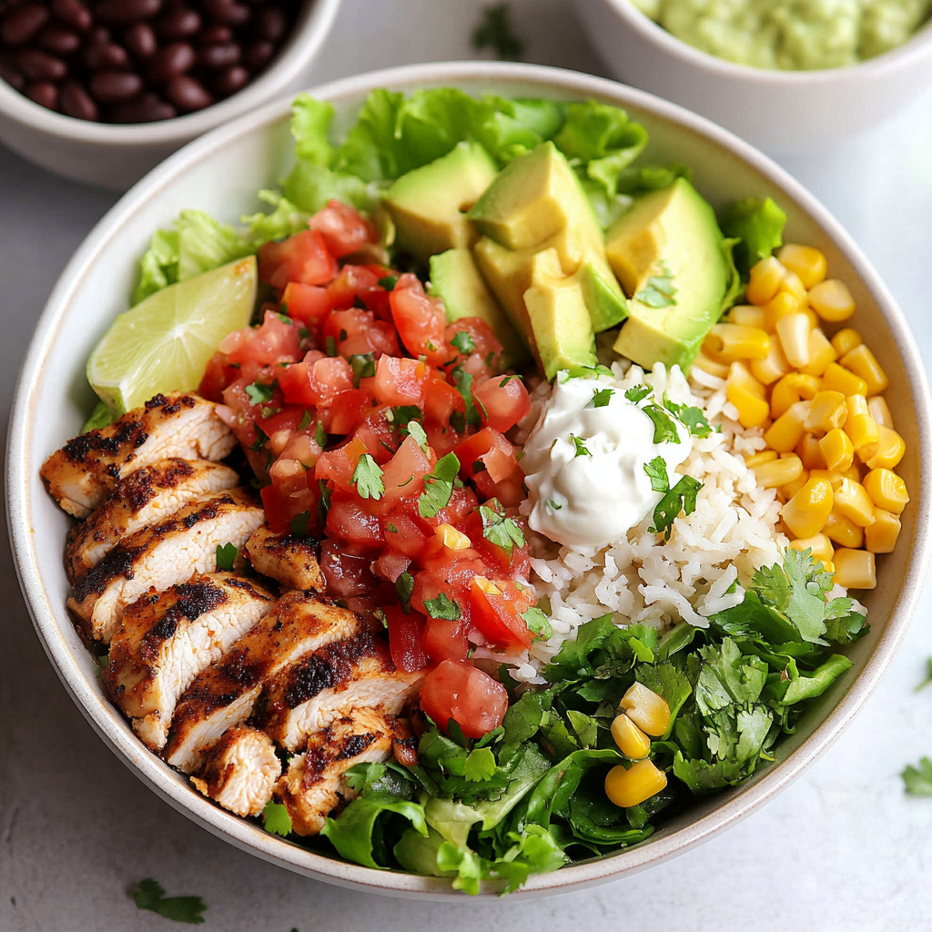 Burrito Bowls with Cilantro Lime Rice, Chicken and Pico 2 Burrito Bowls with Cilantro Lime Rice, Chicken and Pico