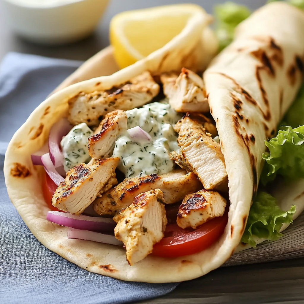 Chicken Gyros Recipe with Tzatziki and Fresh Vegetables